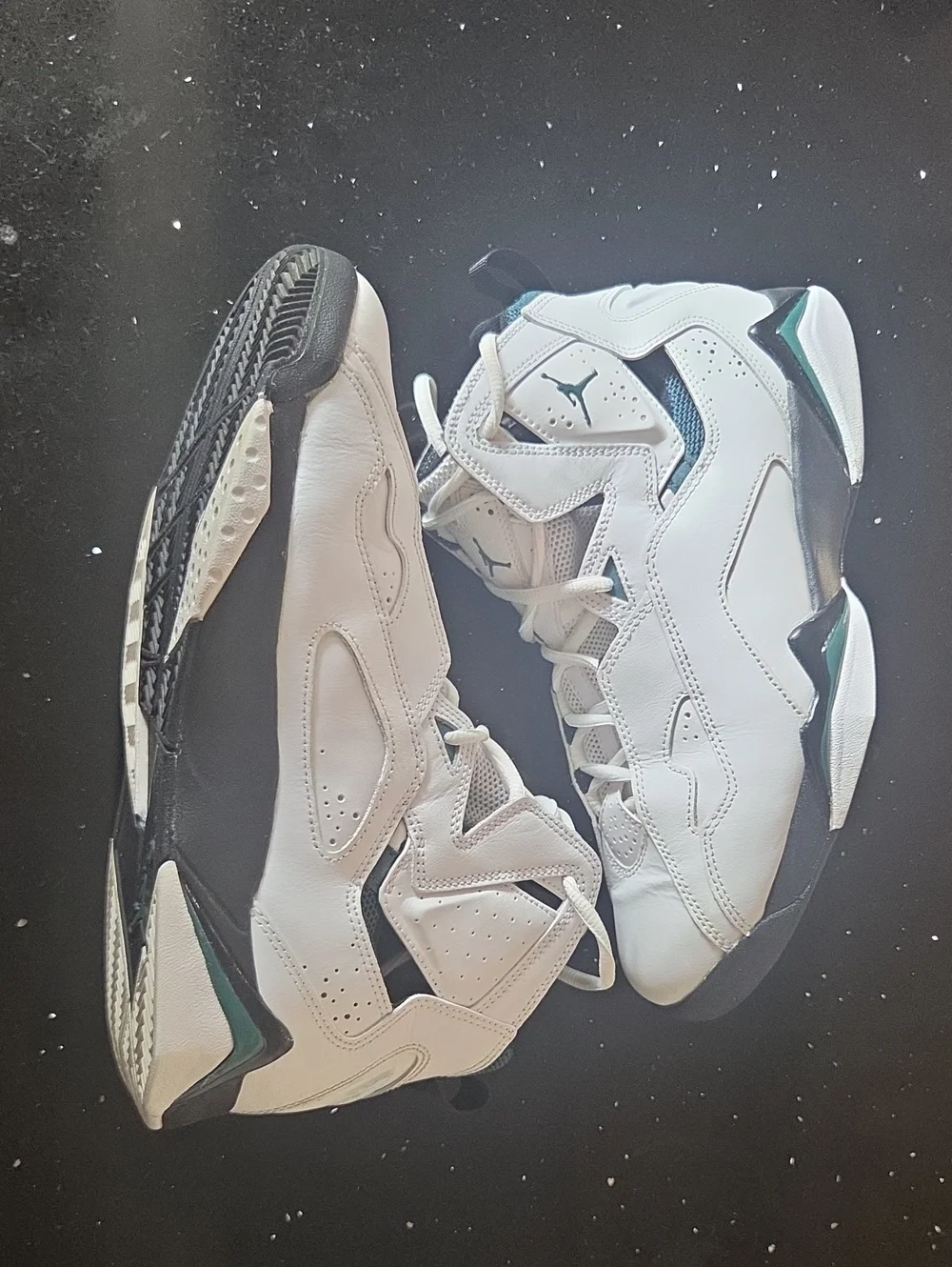 Jordan White and Teal High-Top Basketball Sneakers